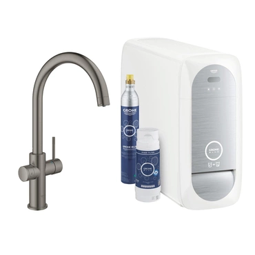 Baterie dřezová stojánková Grohe Blue Home s chladícím zařízením a filtrací, výpusť C kartáčovaný Hard Graphite