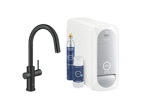 Baterie dřezová stojánková Grohe Blue Home s chladícím zařízením a filtrací, výpusť C vytahov velvet black - černá