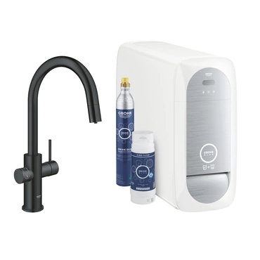 Baterie dřezová stojánková Grohe Blue Home s chladícím zařízením a filtrací, výpusť C vytahov velvet black - černá