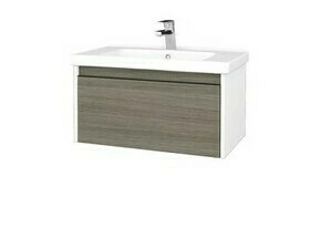 Skříňka umyvadlová Dřevojas BONO SZZ 80 bílá lesk/Cafe vč. umyvadla Harmonia