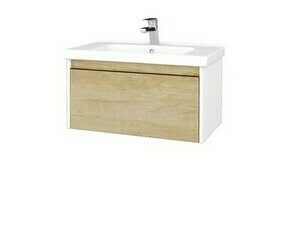 Skříňka umyvadlová Dřevojas BONO SZZ 80 bílá lesk/Nebraska vč. umyvadla Harmonia