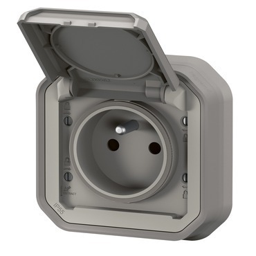 Zásuvka 230 V jednonásobná Legrand Plexo šedá
