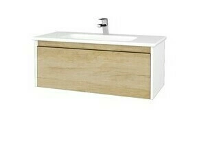 Skříňka umyvadlová Dřevojas BONO SZZ 100 bílá lesk/Nebraska vč. umyvadla Euphoria