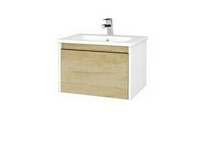 Skříňka umyvadlová Dřevojas BONO SZZ 60 bílá lesk/Nebraska vč. umyvadla Euphoria