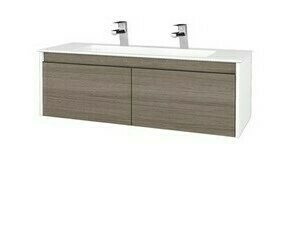 Skříňka umyvadlová Dřevojas BONO SZZ2 120 bílá lesk/Cafe vč. umyvadla Pura (2 baterie)