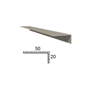 Rohová lišta z poplastovaného plechu Viplanyl 20×50 mm, r. š. 70 mm (vnější)