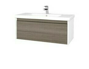 Skříňka umyvadlová Dřevojas BONO SZZ 100 bílá lesk/Cafe vč. umyvadla Harmonia