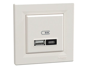 Zásuvka nabíjecí USB Schneider Electric Asfora 1× USB A, 1× USB C krémová