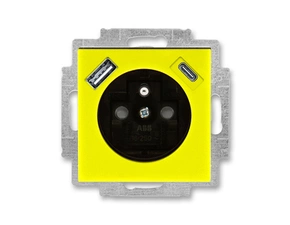 Zásuvka 230 V s USB jednonásobná ABB Levit žlutá, kouřová černá
