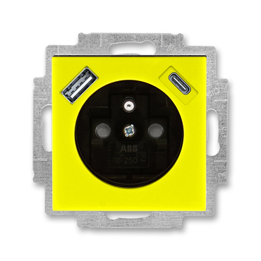 Zásuvka 230 V s USB jednonásobná ABB Levit žlutá, kouřová černá