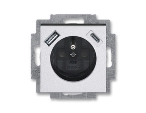Zásuvka 230 V s USB jednonásobná ABB Levit titanová, kouřová černá