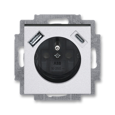 Zásuvka 230 V s USB jednonásobná ABB Levit titanová, kouřová černá