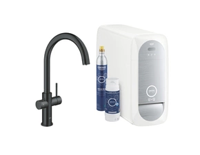 Baterie dřezová stojánková Grohe Blue Home s chladícím zařízením a filtrací, výpusť C velvet black - černá