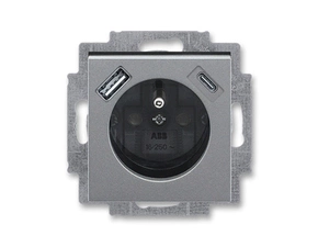 Zásuvka 230 V s USB jednonásobná ABB Levit ocelová, kouřová černá