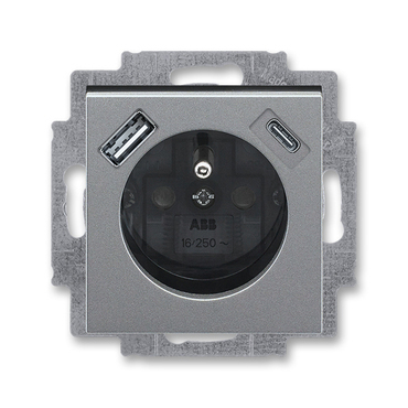 Zásuvka 230 V s USB jednonásobná ABB Levit ocelová, kouřová černá