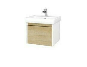 Skříňka umyvadlová Dřevojas BONO SZZ 55 bílá lesk/Nebraska vč. umyvadla Q