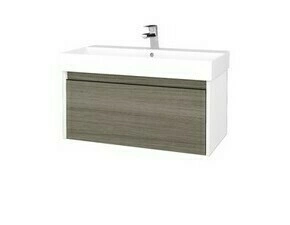 Skříňka umyvadlová Dřevojas BONO SZZ 85 bílá lesk/Cafe vč. umyvadla Glance