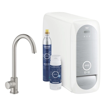 Baterie dřezová stojánková Grohe Blue Home Mono s chladícím zařízením a filtrací, výpusť C SuperSteel
