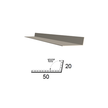Koutová lišta z poplastovaného plechu Viplanyl 20×50 mm, r. š. 70 mm, úhel 100-110° (vnitřní)