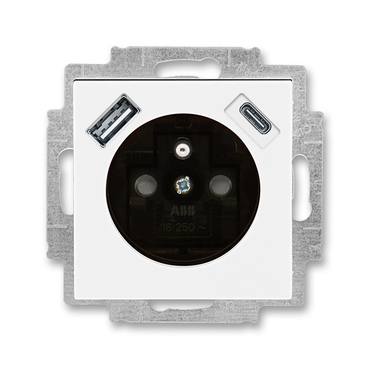 Zásuvka 230 V s USB jednonásobná ABB Levit bílá, kouřová černá