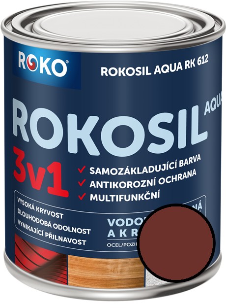 Levně Barva samozákladující Rokosil Aqua 3v1 RK 612 8440 červenohnědá, 0,6 l