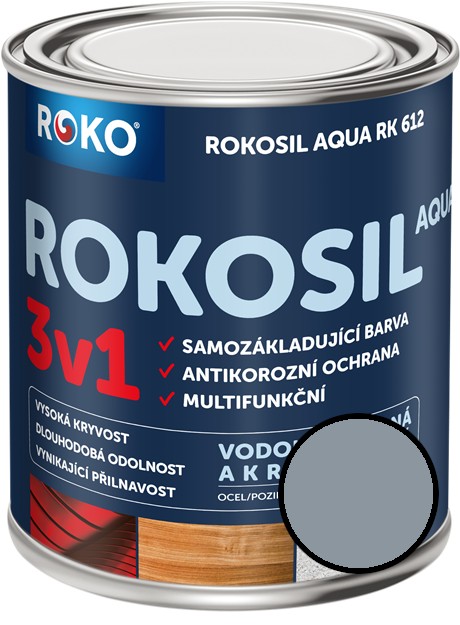 Barva samozákladující Rokosil Aqua 3v1 RK 612 1010 šedá pastelová, 0,6 l