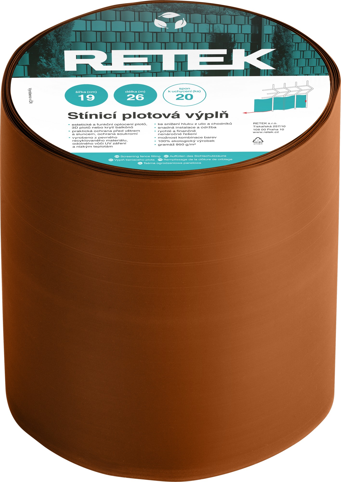Plotová výplň stínicí RETEK PREMIUM cihlová RAL 8023 (26 m/bal.)