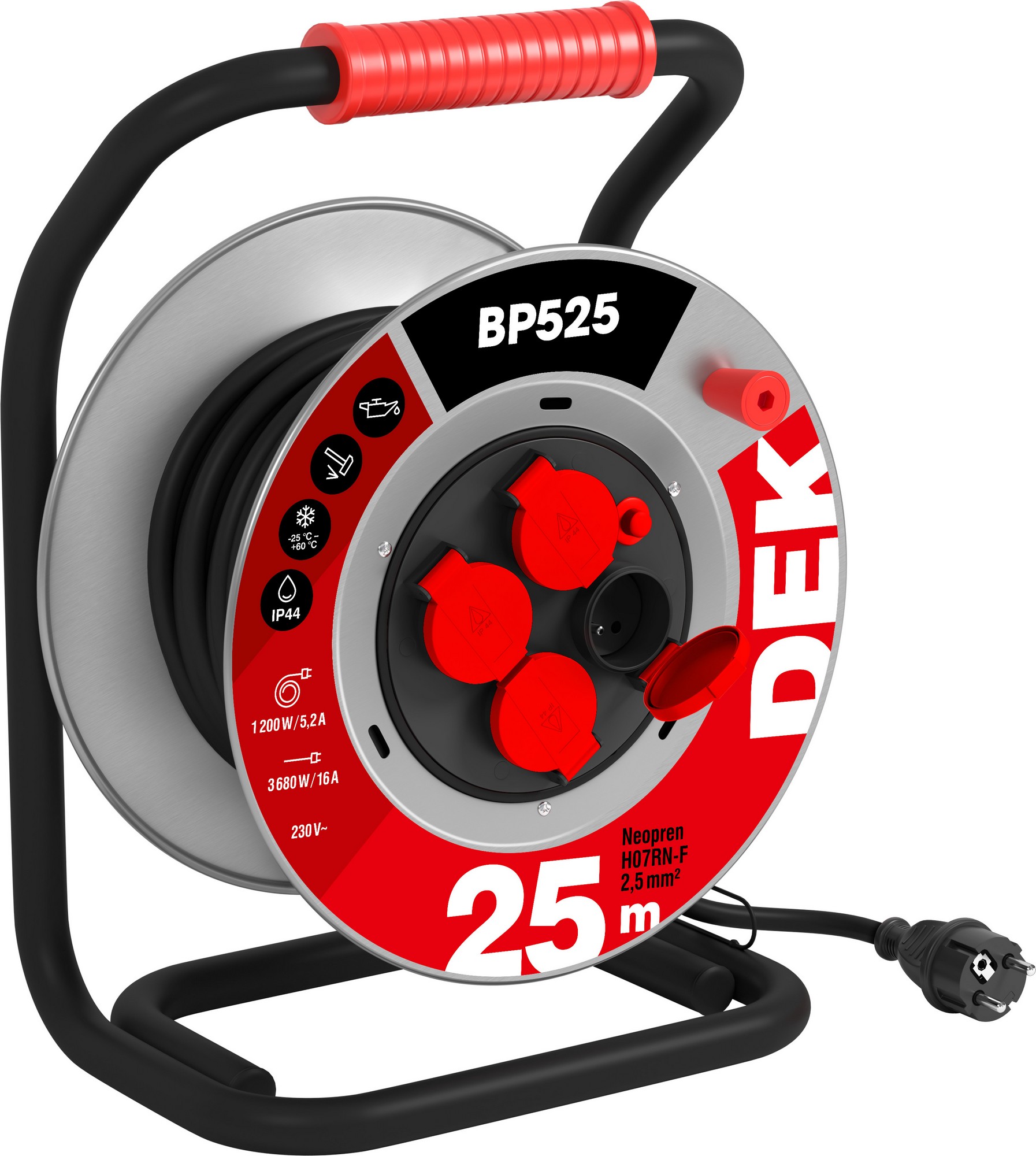 Kabel prodlužovací neoprenový na bubnu DEK BP525 25 m 2,5 mm2 IP 44