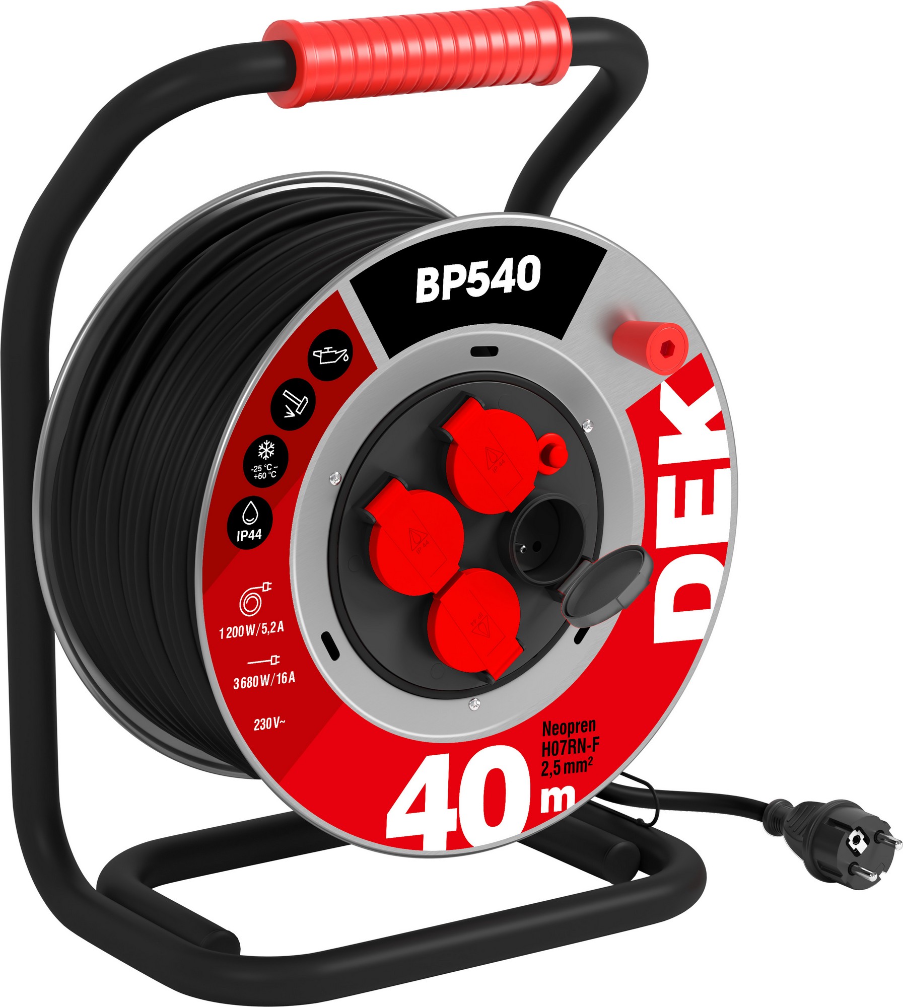 Kabel prodlužovací neoprenový na bubnu DEK BP540 40 m 2,5 mm2 IP 44