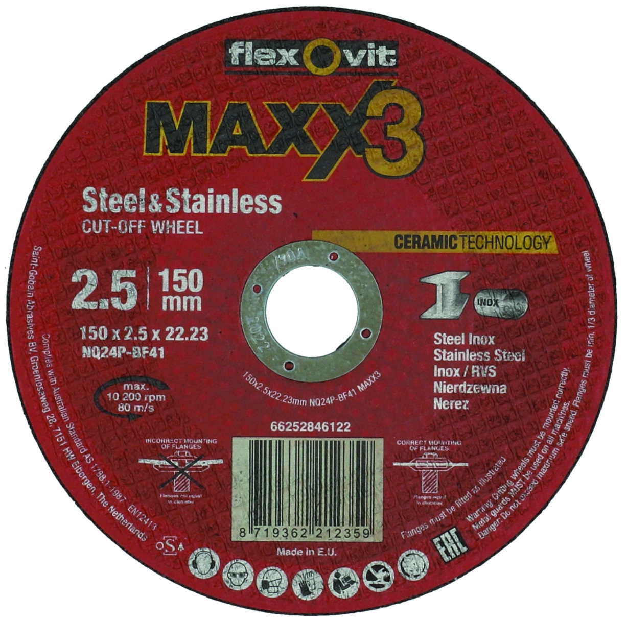 Kotouč řezný Flexovit Maxx3 NQ24P-T41 150×22,23 mm