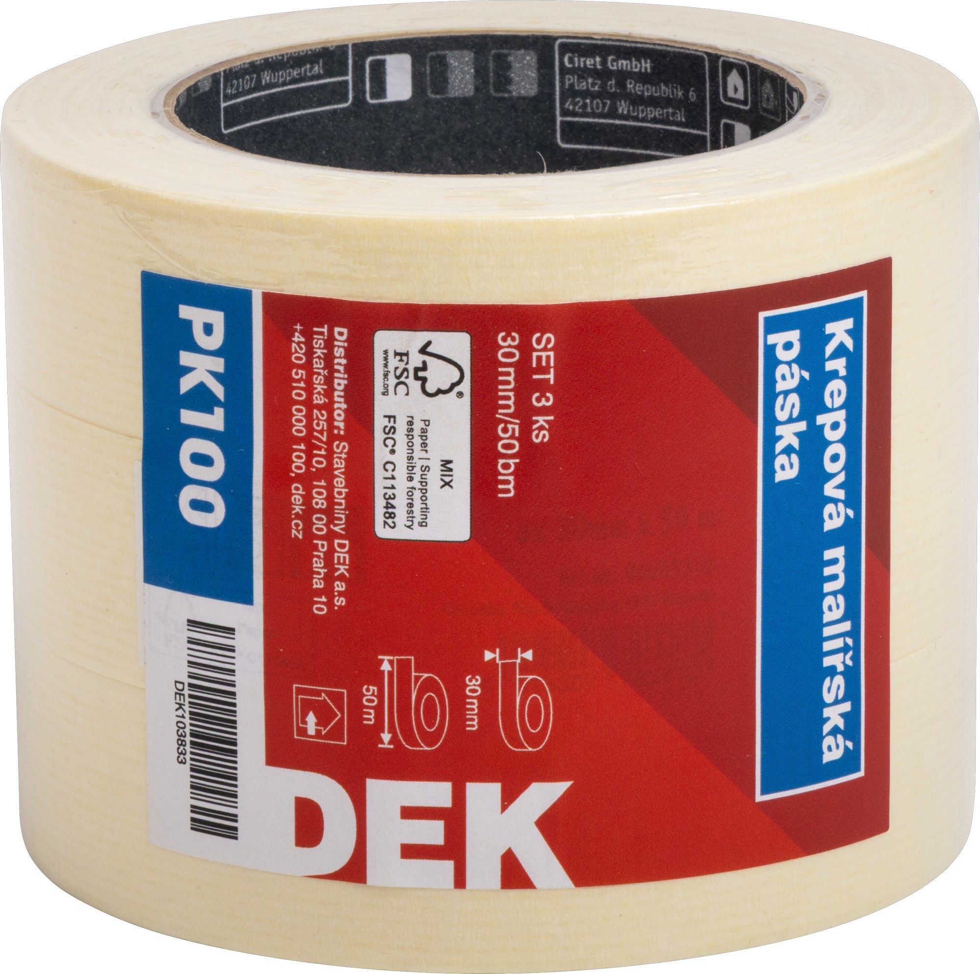 Páska maskovací krepová DEK 30 mm/50 m 3 ks
