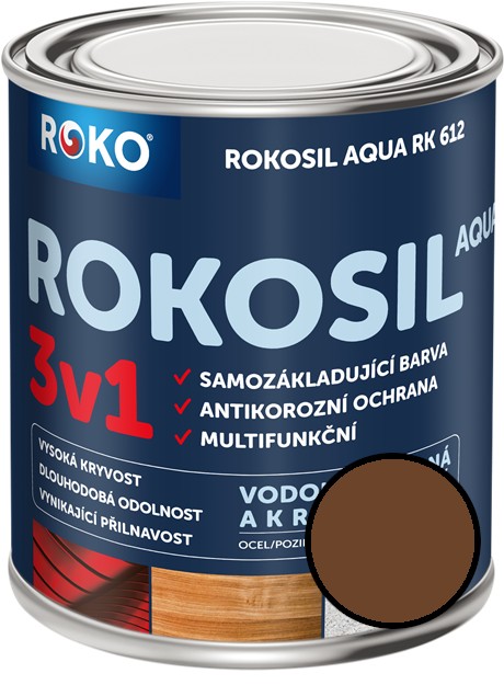 Barva samozákladující Rokosil Aqua 3v1 RK 612 2430 hnědá střední, 0,6 l