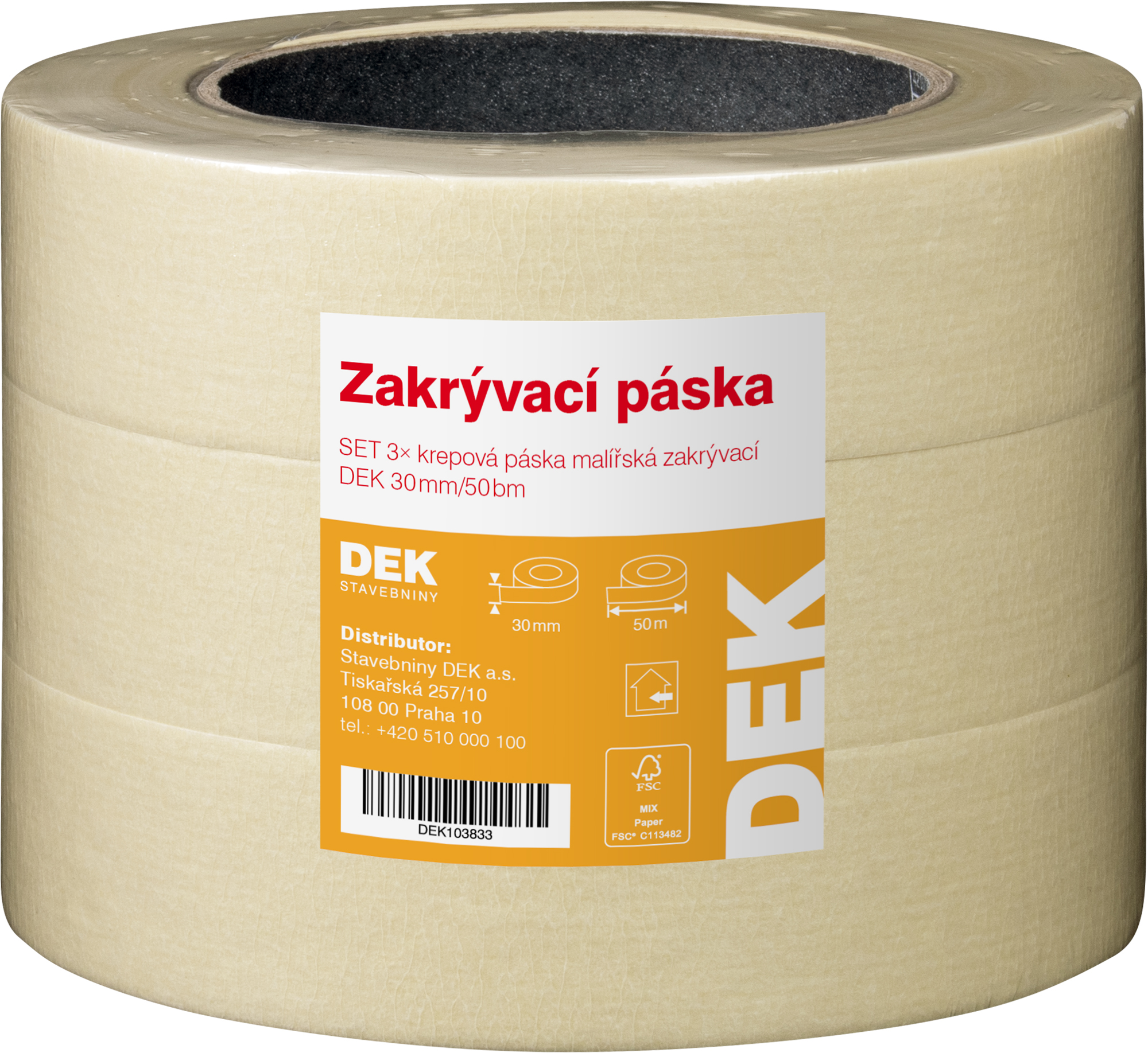 Páska maskovací krepová DEK 30 mm/50 m 3 ks