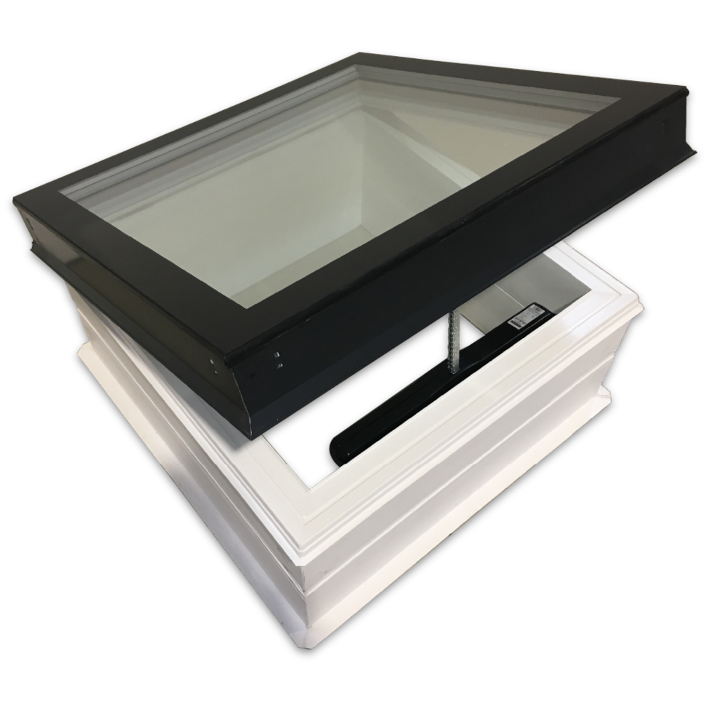 Světlík plochý otevíravý DEKLIGHT NO FRAME/RAL 7021 OPE/EL trojsklo manžeta 15 cm 100×150 cm