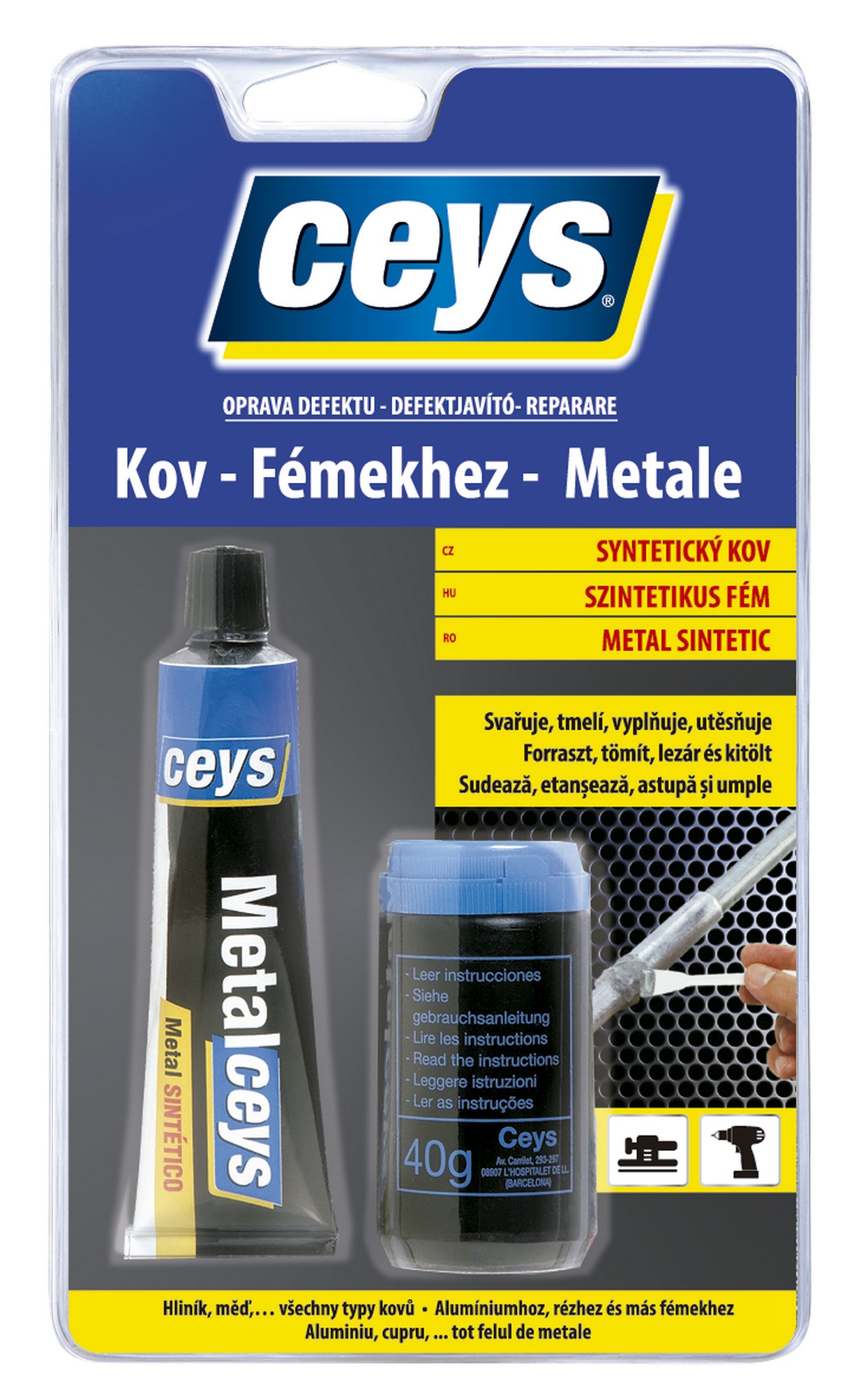 Lepidlo na syntetický kov Ceys OPRAVA DEFEKTU 40 ml + 40 g
