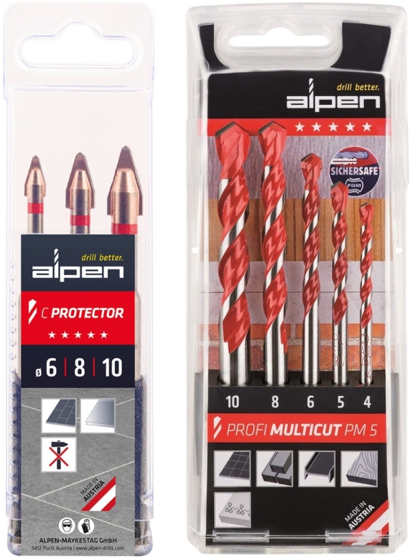 Vrtáky do dlaždic a cihel ALPEN C PROTECTOR + PROFI MULTICUT
