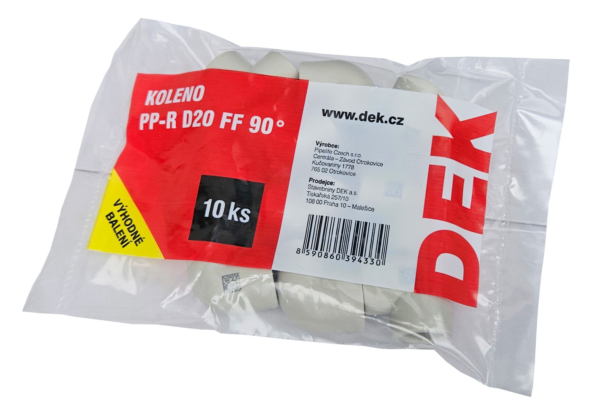 Koleno Pipelife PP-R 20 mm 90 ° FF (balení 10 ks)