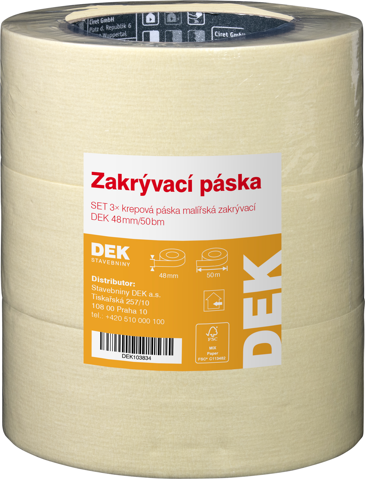 Páska maskovací krepová DEK 48 mm/50 m 3 ks