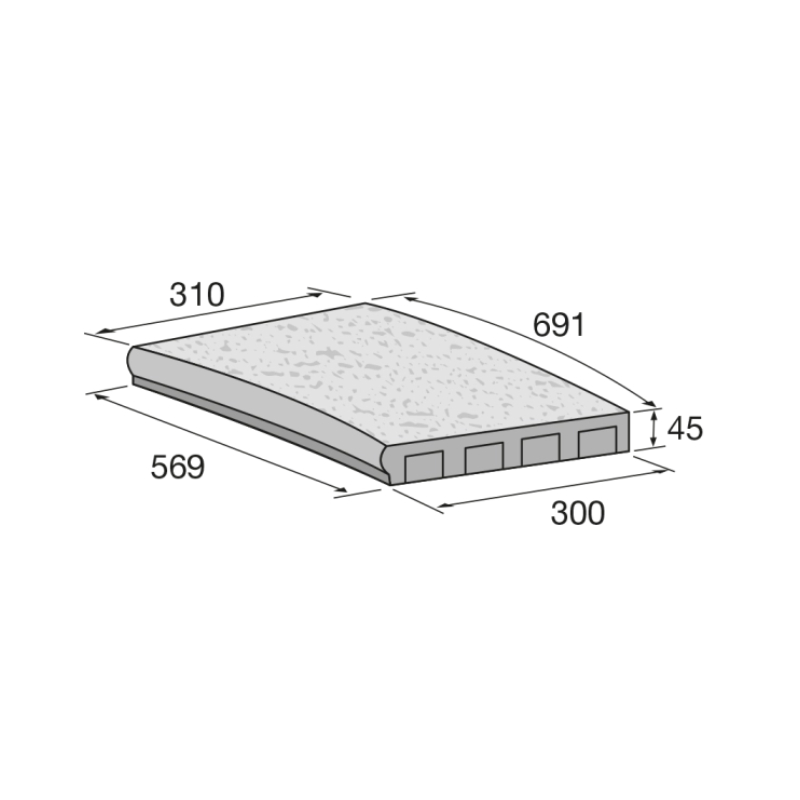 Lem bazénový oblouk R1,45 Presbeton VERTO reliéfní šedá 310×691×45 mm