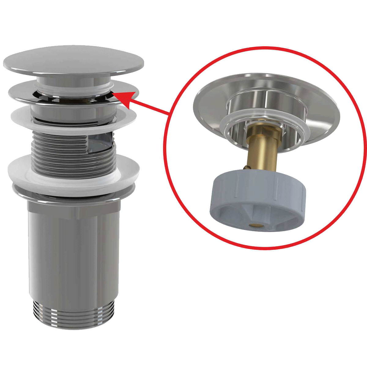 Výpust umyvadlová CLICK/CLACK Alca A392C 5/4" s přepadem, velká zátka