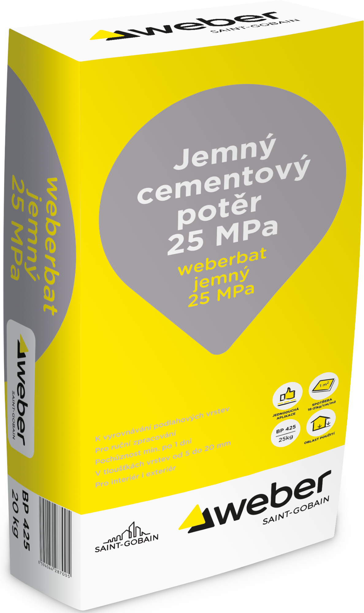Potěr cementový jemný 25 MPa weberbat 25 kg