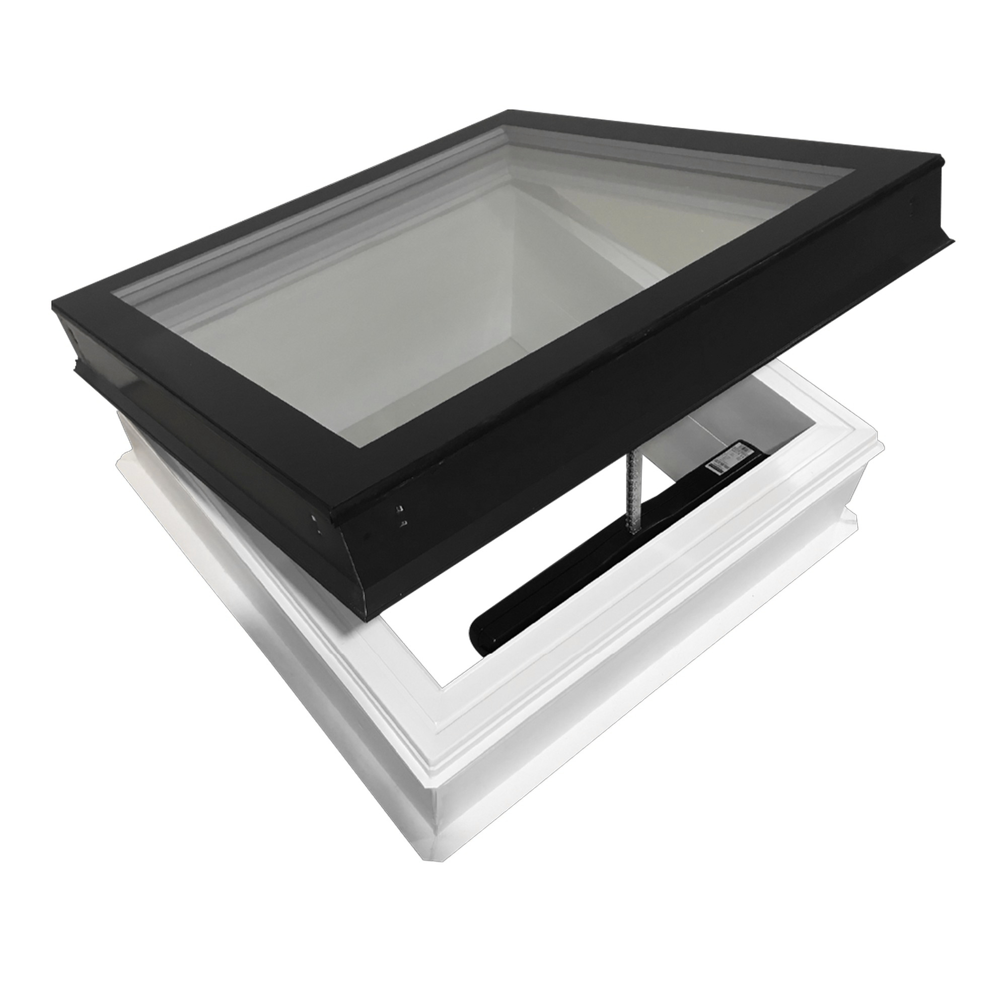 Světlík plochý otevíravý DEKLIGHT NO FRAME/RAL 7021 OPE/EL trojsklo manžeta 15 cm 70×70 cm