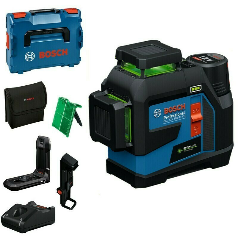 Laser křížový Bosch GLL 12V-100-33 CG + LB10 + DK20