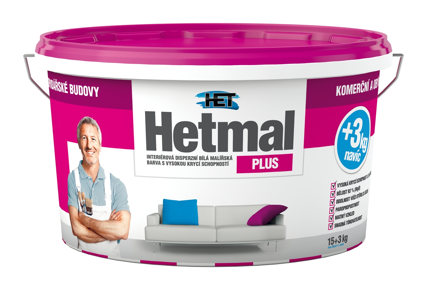 Malba interiérová HET Hetmal Plus bílá 15+3 kg