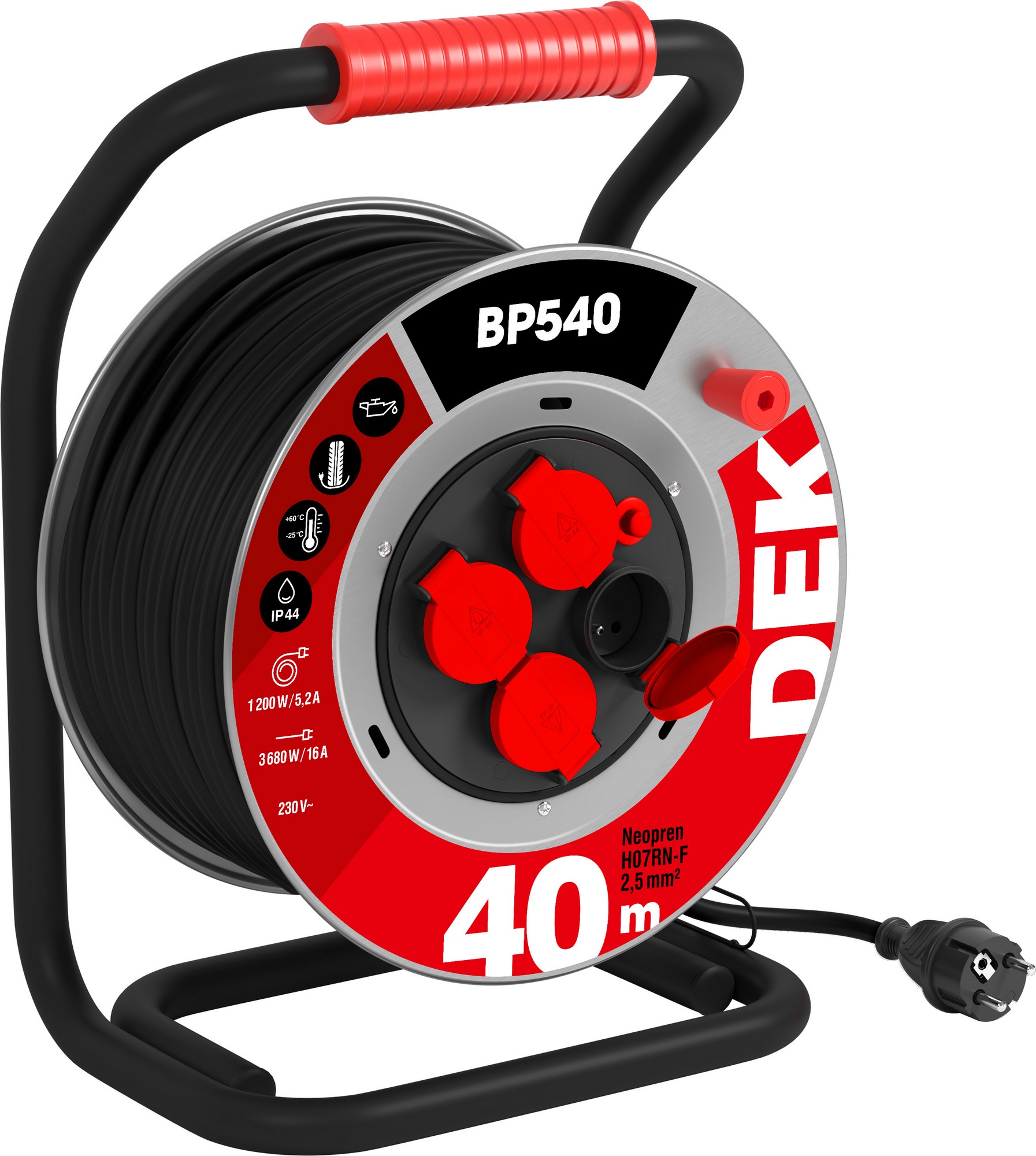 Kabel prodlužovací neoprenový na bubnu DEK BP540 40 m 2,5 mm2 IP 44