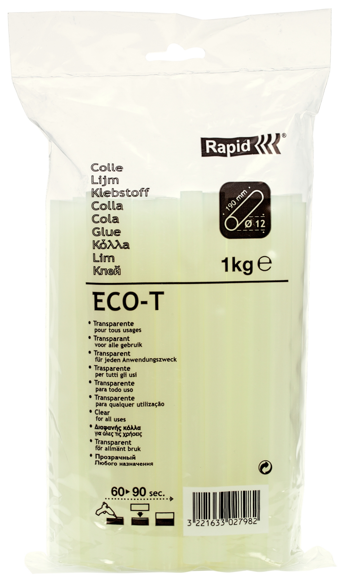 Lepidlo tavné Rapid Eco-T 12×190 mm transparentní 1 kg