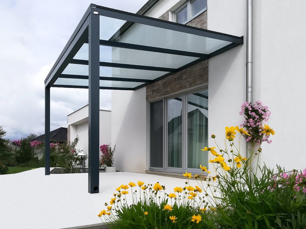 Sestava pro montáž hliníkové pergoly antracit 7016 PC plný čirá 3×2,5 m