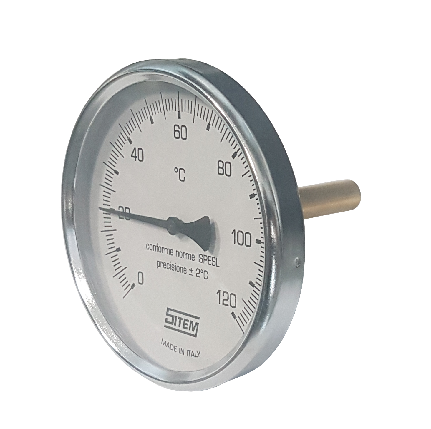 Teploměr bimetalový 100×200 mm, 0-120 °C, s jímkou