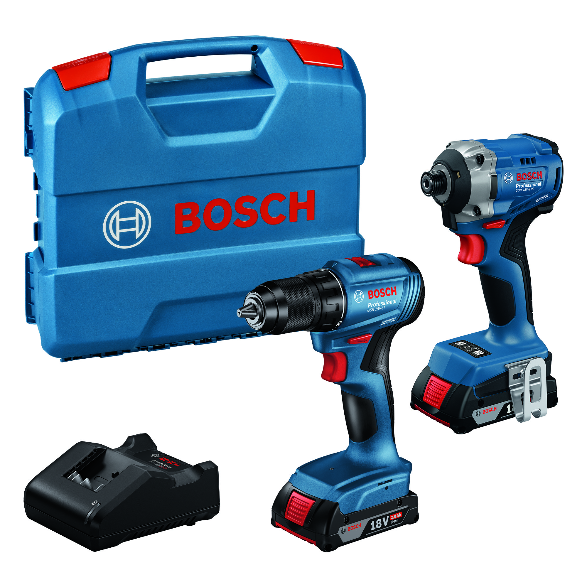 Sada AKU nářadí Bosch GDR 18V-215 + GSR 185-LI 18 V 2x 2 Ah