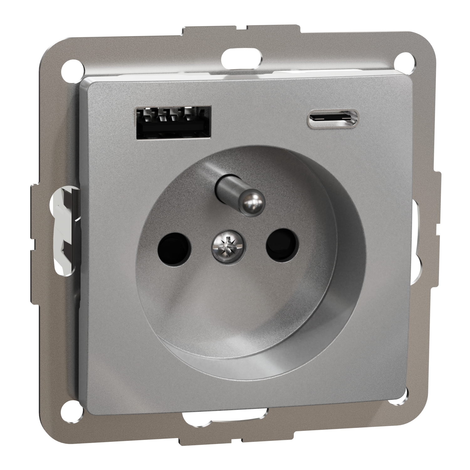 Zásuvka 230 V s USB jednonásobná Schneider Electric Sedna Design aluminium